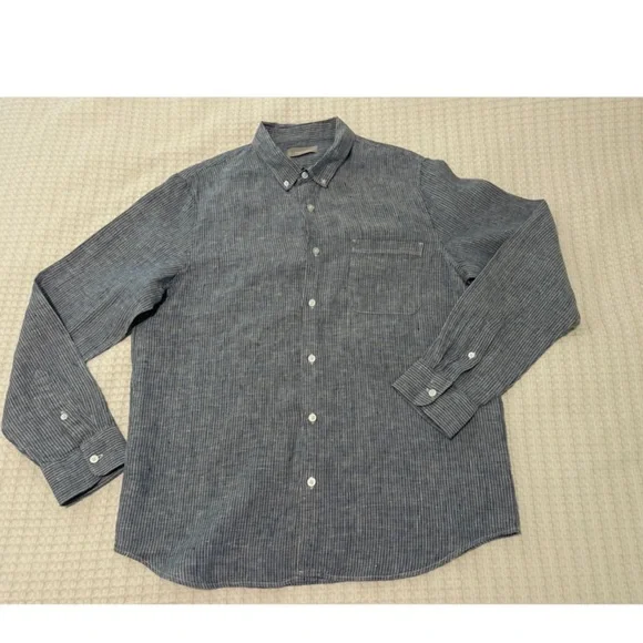 Everlane The Linen Standard Fit Shirt Men’s Size Large Pinstripe Long Sleeve - Picture 3 of 9